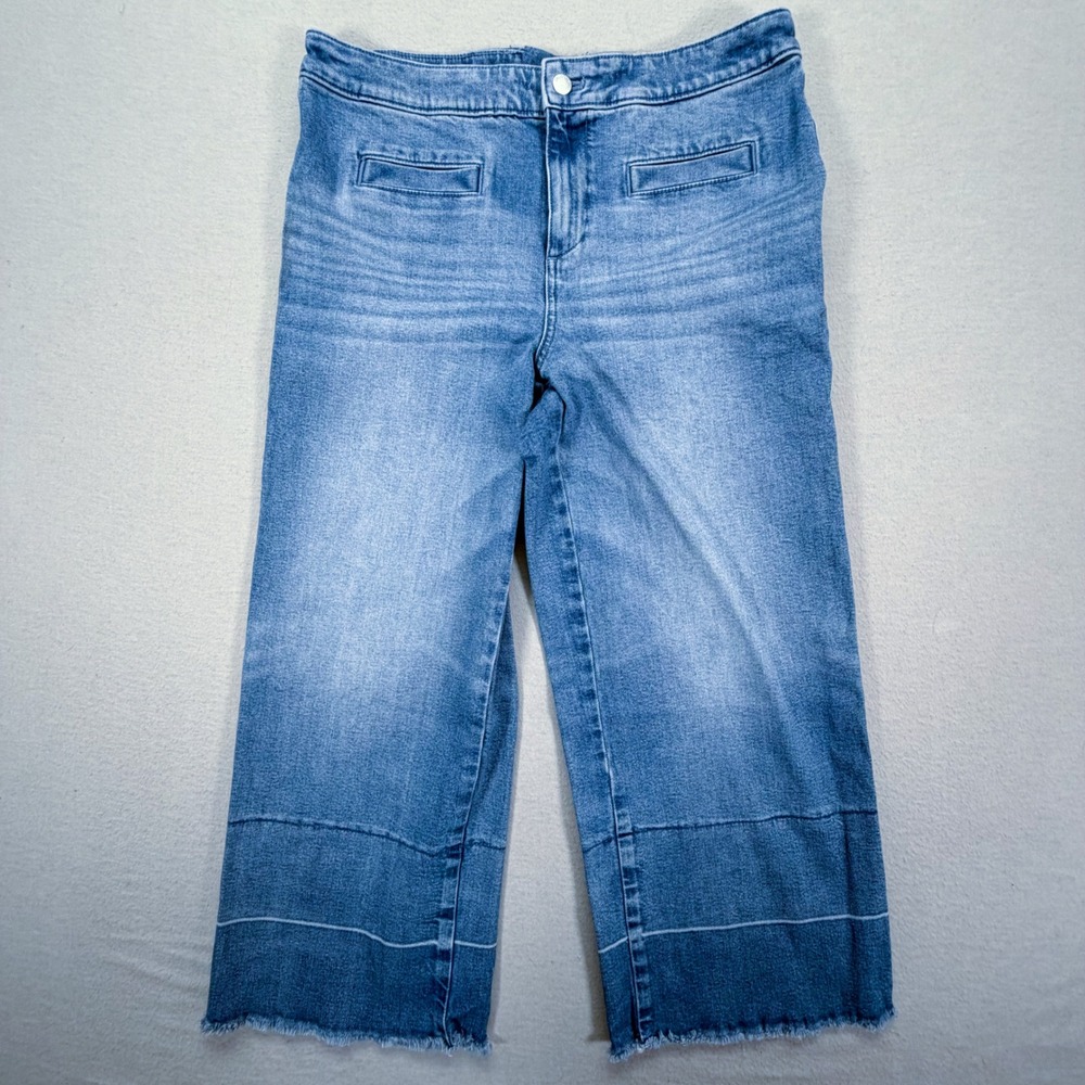 Talbots‎ Wide Leg Crop Jean Womens 10 Good Blue Raw Hem High Rise Front Pockets